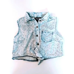 Girls Crop Button Up Sleeveless